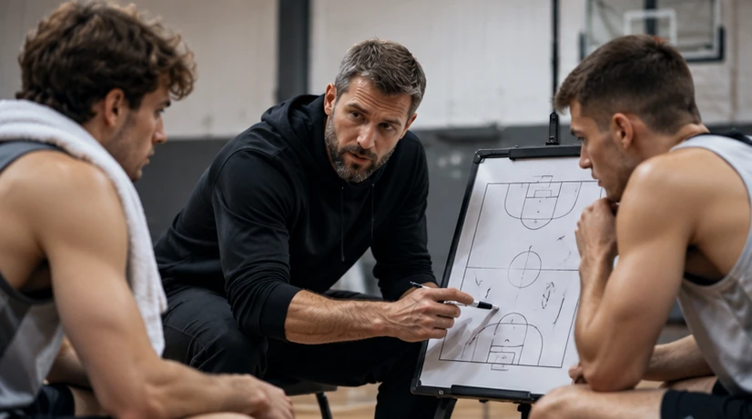 Coach explaining a basketball play