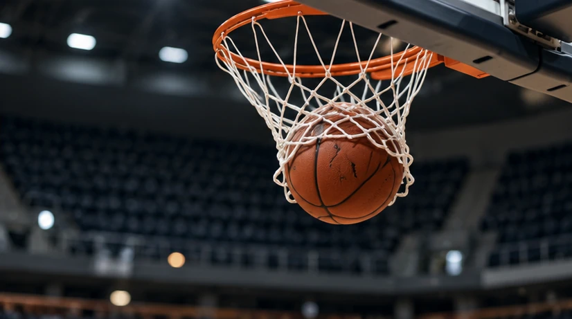 Basketball dropping through the rim